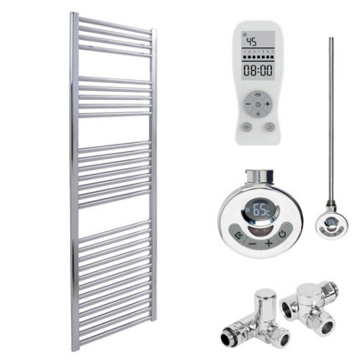 Bray Dual Fuel Thermostatic Electric Heated Towel Rail With Timer, Straight, Chrome - W500 x H1000 mm