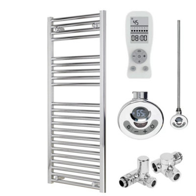 Bray Dual Fuel Thermostatic Electric Heated Towel Rail With Timer, Straight, Chrome - W500 x H1200 mm Price Comparisons | Compare The Build