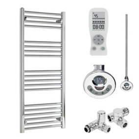 Bray Dual Fuel Thermostatic Electric Heated Towel Rail With Timer, Straight, Chrome - W500 x H1200 mm