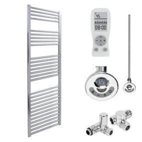 Bray Dual Fuel Thermostatic Electric Heated Towel Rail With Timer, Straight, Chrome - W500 x H1400 mm
