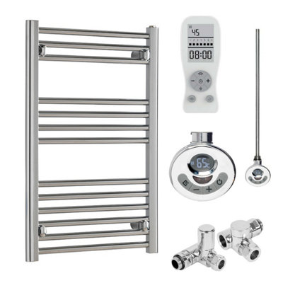 Bray Dual Fuel Thermostatic Electric Heated Towel Rail With Timer, Straight, Chrome - W500 x H800 mm