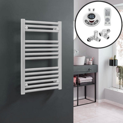 Bray Dual Fuel Thermostatic Electric Heated Towel Rail With Timer, Straight, White - W300 x H800 mm