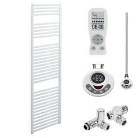 Bray Dual Fuel Thermostatic Electric Heated Towel Rail With Timer, Straight, White - W400 x H1800 mm