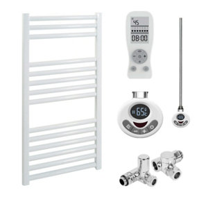 Bray Dual Fuel Thermostatic Electric Heated Towel Rail With Timer, Straight, White - W400 x H800 mm