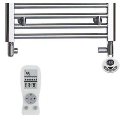 Bray Dual Fuel Thermostatic Electric Heated Towel Rail With Timer, Straight, White - W500 x H1000 mm