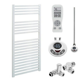 Bray Dual Fuel Thermostatic Electric Heated Towel Rail With Timer, Straight, White - W500 x H1200 mm