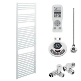Bray Dual Fuel Thermostatic Electric Heated Towel Rail With Timer, Straight, White - W500 x H1500 mm