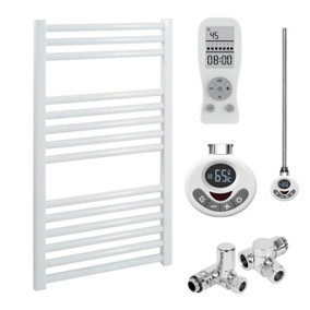 Bray Dual Fuel Thermostatic Electric Heated Towel Rail With Timer, Straight, White - W500 x H800 mm