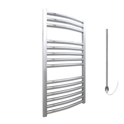 Bray Electric Heated Towel Rail, Prefilled, Curved, Chrome - W500 x H800 mm