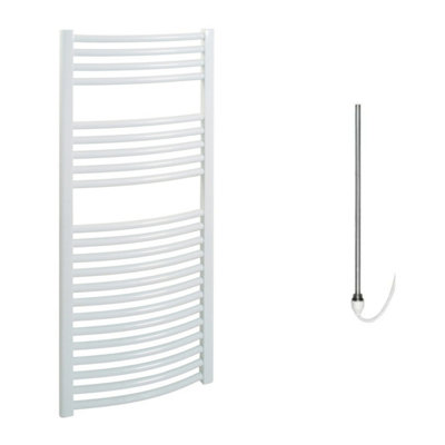 Bray Electric Heated Towel Rail, Prefilled, Curved, White - W500 x H1200 mm