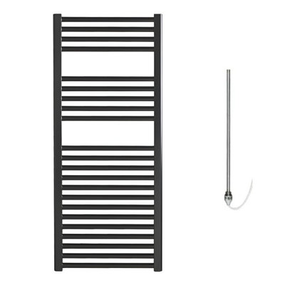 Bray Electric Heated Towel Rail, Prefilled, Straight, Black - W500 x H1000 mm