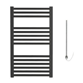 Bray Electric Heated Towel Rail, Prefilled, Straight, Black - W500 x H800 mm