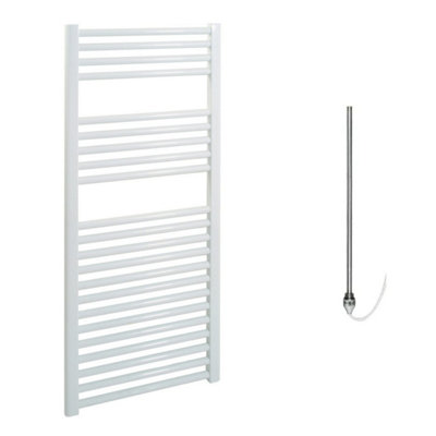 Bray Electric Heated Towel Rail, Prefilled, Straight, White - W500 x H1000 mm