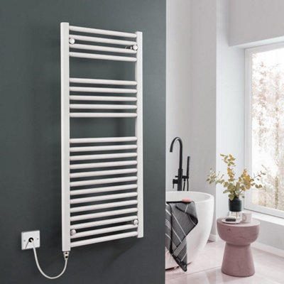 Bray Electric Heated Towel Rail, Prefilled, Straight, White - W500 x H1000 mm
