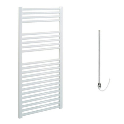 Bray Electric Heated Towel Rail, Prefilled, Straight, White - W500 x H1200 mm