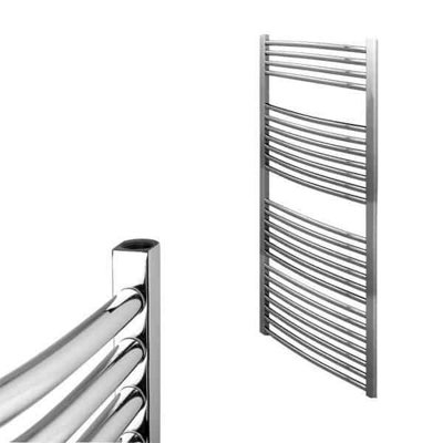 Bray Heated Towel Rail For Central Heating, Curved, Chrome - W600 x H1200 mm