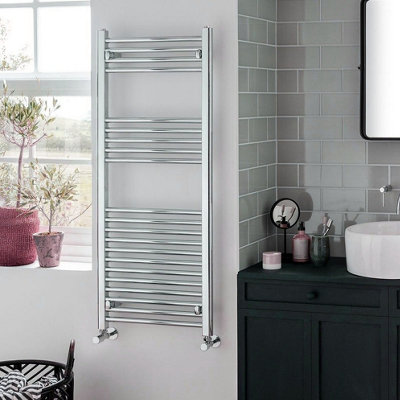 Bray Heated Towel Rail For Central Heating, Straight, Chrome - W300 x H800 mm