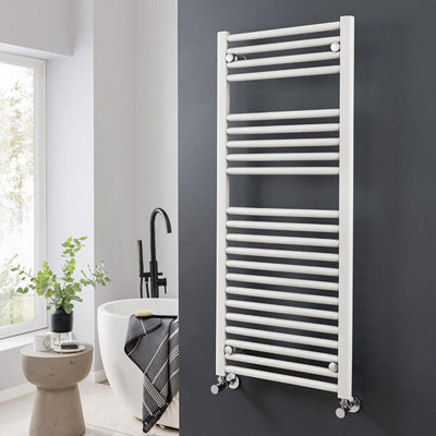 Bray Heated Towel Rail For Central Heating, Straight, White - W500 x H1200 mm