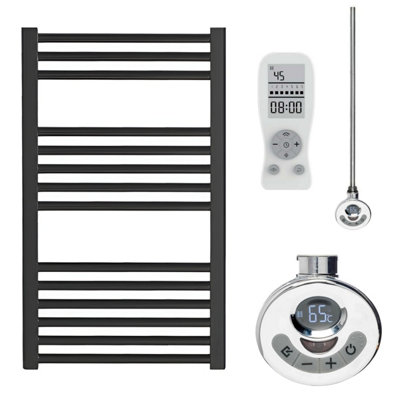 Bray Thermostatic Electric Heated Towel Rail With Timer, Black - W400 x H800 mm Price Comparisons | Compare The Build