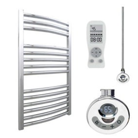 Bray Thermostatic Electric Heated Towel Rail With Timer, Curved, Chrome - W500 x H800 mm