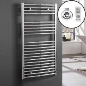 Bray Thermostatic Electric Heated Towel Rail With Timer, Curved, Chrome - W600 x H1200 mm