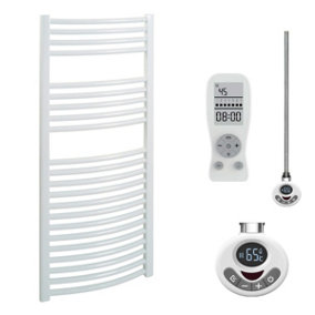 Bray Thermostatic Electric Heated Towel Rail With Timer, Curved, White - W500 x H1200 mm