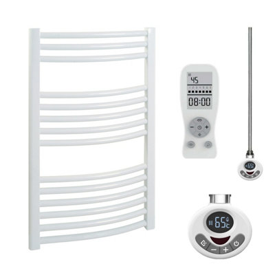 Bray Thermostatic Electric Heated Towel Rail With Timer, Curved, White