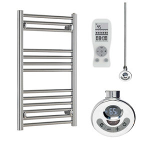 Bray Thermostatic Electric Heated Towel Rail With Timer, Straight, Chrome - W400 x H800 mm