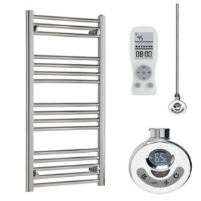 Bray Thermostatic Electric Heated Towel Rail With Timer, Straight, Chrome - W500 x H1000 mm