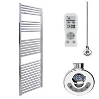 Bray Thermostatic Electric Heated Towel Rail With Timer, Straight, Chrome - W500 x H1400 mm