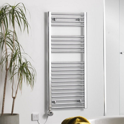 Bray Thermostatic Electric Heated Towel Rail With Timer, Straight, Chrome - W500 x H800 mm