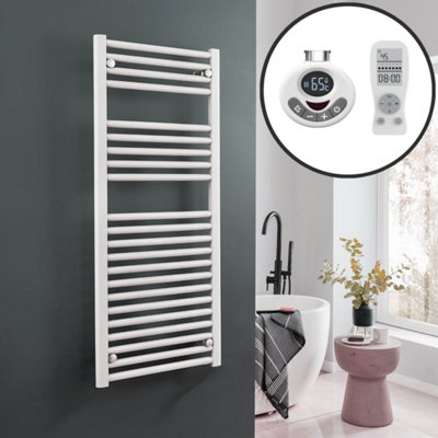 Bray Thermostatic Electric Heated Towel Rail With Timer, Straight, White - W300 x H800 mm
