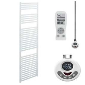 Bray Thermostatic Electric Heated Towel Rail With Timer, Straight, White - W400 x H1800 mm