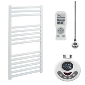 Bray Thermostatic Electric Heated Towel Rail With Timer, Straight, White - W400 x H800 mm