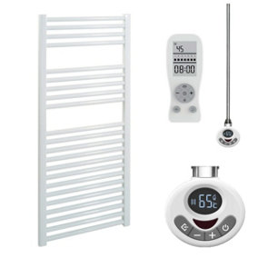 Bray Thermostatic Electric Heated Towel Rail With Timer, Straight, White - W500 x H1000 mm