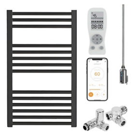 Bray Wifi Dual Fuel Heated Towel Rail With Thermostat, Timer, Straight, Black - W400 x H800 mm