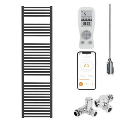 Bray Wifi Dual Fuel Heated Towel Rail With Thermostat, Timer, Straight, Black - W500 x H1500 mm