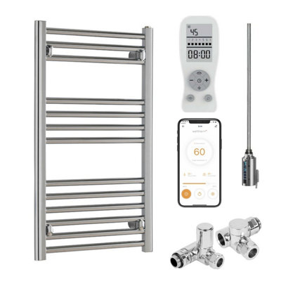 Bray Wifi Dual Fuel Heated Towel Rail With Thermostat, Timer, Straight, Chrome - W400 x H800 mm