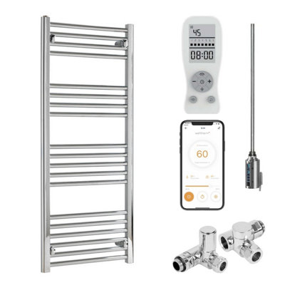 Bray Wifi Dual Fuel Heated Towel Rail With Thermostat, Timer, Straight, Chrome - W500 x H1200 mm