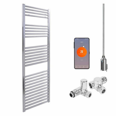 Bray Wifi Dual Fuel Heated Towel Rail With Thermostat, Timer, Straight, Chrome - W500 x H1400 mm