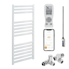 Bray Wifi Dual Fuel Heated Towel Rail With Thermostat, Timer, Straight, White - W300 x H800 mm