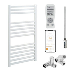 Bray Wifi Dual Fuel Heated Towel Rail With Thermostat, Timer, Straight, White - W400 x H800 mm