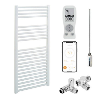 Bray Wifi Dual Fuel Heated Towel Rail With Thermostat, Timer, Straight, White - W500 x H1000 mm