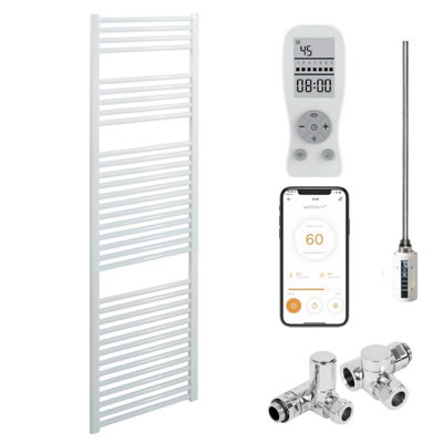 Bray Wifi Dual Fuel Heated Towel Rail With Thermostat, Timer, Straight, White - W500 x H1500 mm