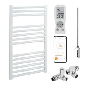 Bray Wifi Dual Fuel Heated Towel Rail With Thermostat, Timer, Straight, White - W500 x H800 mm
