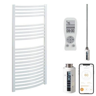 Bray WiFi Electric Heated Towel Rail With Thermostat, Timer, Curved, White - W500 x H1200 mm Price Comparisons | Compare The Build