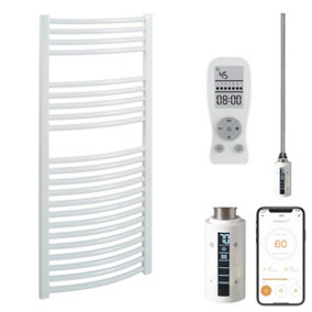 Bray WiFi Electric Heated Towel Rail With Thermostat, Timer, Curved, White - W500 x H1200 mm