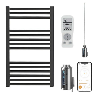 Bray Wifi Electric Heated Towel Rail With Thermostat, Timer, Straight, Black - W400 x H800 mm