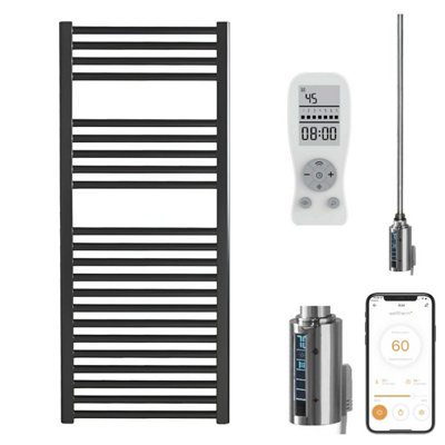 Bray Wifi Electric Heated Towel Rail With Thermostat, Timer, Straight, Black - W500 x H1000 mm