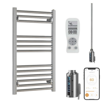 Bray WiFi Electric Heated Towel Rail With Thermostat, Timer, Straight, Chrome - W400 x H800 mm